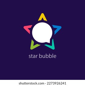 Logo de la burbuja del habla en estrella moderna. Transiciones de color únicas. Plantilla de logotipo de Star Chat. vector