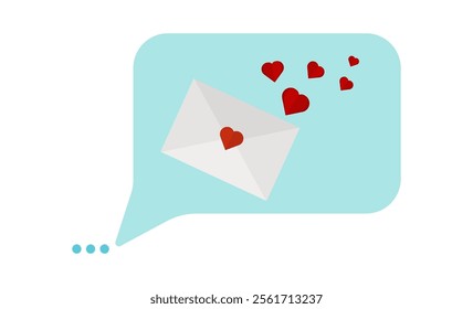 Speech Bubble With Love Envelope And Flying Hearts. Valentine's Day Concept, Isolated On White Background. Vector Illustration