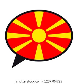 Burbuja de discursos bandera de Macedonia sobre fondo blanco. Símbolo de comunicación social. Icono de conversación, elemento vector.