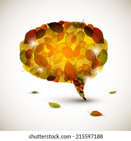 Speech bubble made of colorful autumn leafs with place for your text