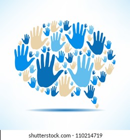 Speech bubble made ??out of hand. The concept of communication.