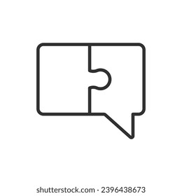The speech bubble is made up of puzzles, linear icon. Communication, the construction of a conversation. Line with editable stroke