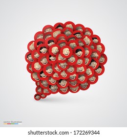 Speech bubble made of smiling faces. Vector illustration. Red