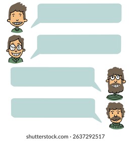 Speech bubble with man head icon, dialog box, quote box, text box, chat, chat box, conversation. Rectangular dialog frame icon and speech bubble on white background.