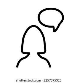 Speech bubble with man line icon. Thought, comment, review, cloud, direct speech, feedback, idea, dialogue, remarks, words, text insertion. Vector line icon on white background