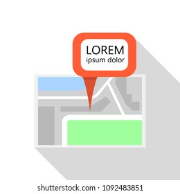 Speech bubble map pin icon. Flat illustration of speech bubble map pin vector icon for web design