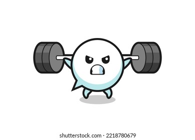 speech bubble mascot cartoon with a barbell , cute design