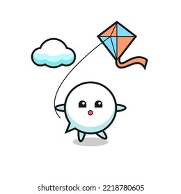 speech bubble mascot illustration is playing kite , cute design