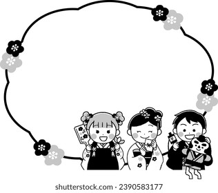 Dibujo de material de burbuja de voz de un niño en un kimono