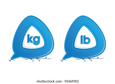Speech bubble with measurement units inside and floor cracks, kilogram and pounds, conversion concept, vector illustration