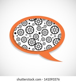 Speech bubble with mechanical wheels. Vector illustration.