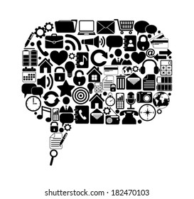 Speech bubble with media icons
