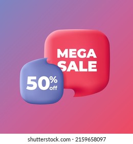 Reden Sie Blase mit Mega Verkauf Text. 3D-Vektorgrafik für Werbung im minimalen Stil