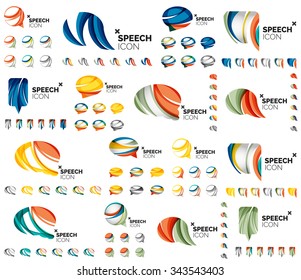 Speech bubble mega set, clouds. Colorful geometric design, icon or company logo collection, vector illustration