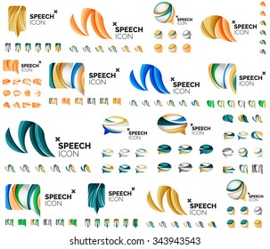 Speech bubble mega set, clouds. Colorful geometric design, icon or company logo collection, vector illustration