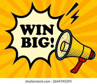 speech bubble. Megaphone, lightning, speech burst, sound lines, pop art style, loudspeaker, public speaking, yellow background, expression, voice, alert, broadcast
