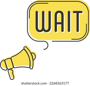 Speech bubble with megaphone, message, text wait. Megaphone announcement with trendy yellow color shapes.