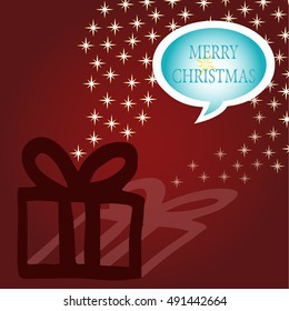 Speech Bubble Merry Christmas on red background with gift and stars
