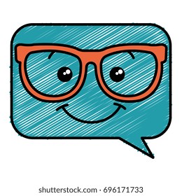 speech bubble message with glasses kawaii character