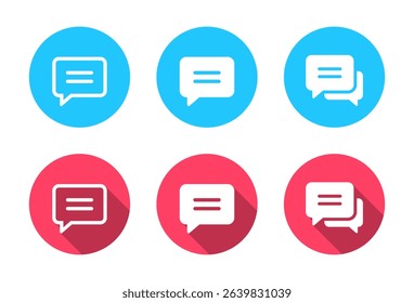 Speech bubble, message icon set with long shadow. Chat, comment, SMS sign symbol