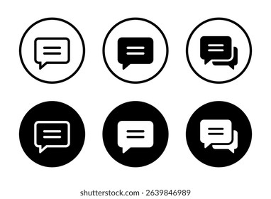 Speech bubble, message icon set on black circle. Chat, comment, SMS sign symbol