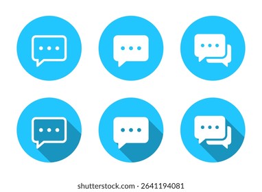 Speech bubble, message icon set with long shadow. Chat, social media text communication concept