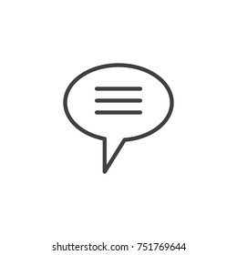Speech bubble with message line icon, outline vector sign, linear style pictogram isolated on white. Online chat, dialogue symbol, logo illustration. Editable stroke