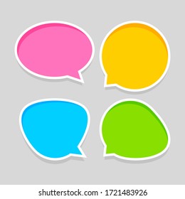 speech bubble for message talk and copy space text, colorful speech bubble isolated on grey, label speech bubble red yellow blue and green, template dialog speech sign of communication, vector