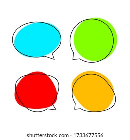 speech bubble for message talk and copy space text, colorful speech bubble isolated on white, label speech bubble red yellow blue and green, template dialog speech sign of communication, vector