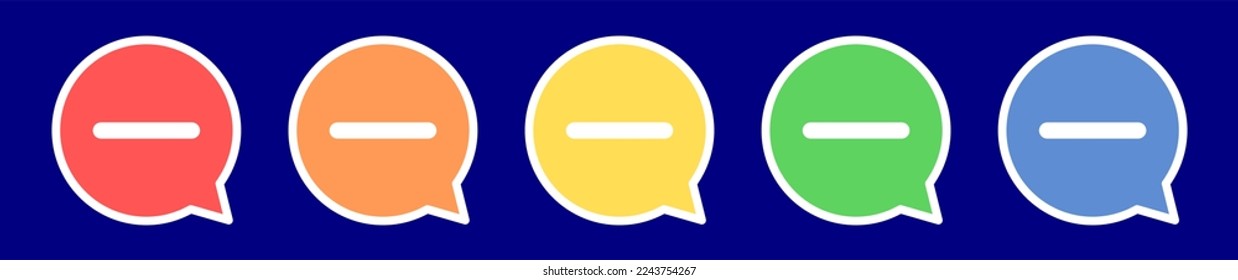 Speech bubble minus sign icon. Subtract icon in various colors.
