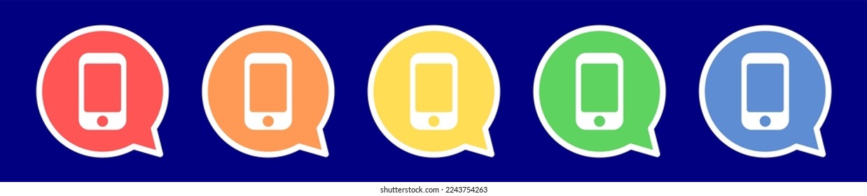 Speech bubble mobile phone icon. Contact icon in various colors.