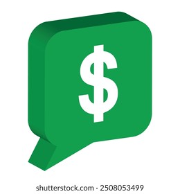 Sprechblase mit Geldsymbol, Dollarzeichen, 3D-Vektorgrafik, weißer Hintergrund.