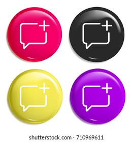 Speech bubble multi color glossy badge icon set. Realistic shiny badge icon or logo mockup