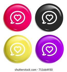Speech bubble multi color glossy badge icon set. Realistic shiny badge icon or logo mockup