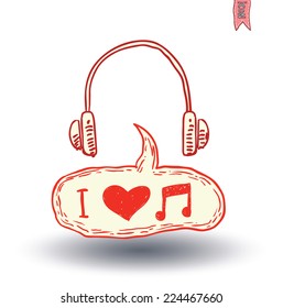 Speech Bubble Musical Note love, hand drawn illustration.