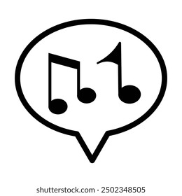Speech bubble and Musical notes icon in grey scale isolated on white background.