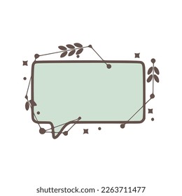 Speech bubble nature geometric frames with leaves made from lines and dots in hand drawn style.
