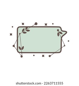 Speech bubble nature geometric frames with leaves made from lines and dots in hand drawn style.