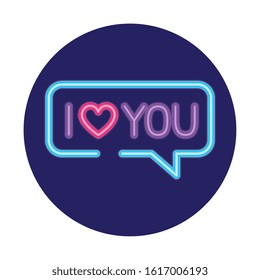 speech bubble in neon light, valentine day vector illustration design