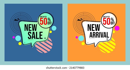 speech bubble with new arrival text. ad badge set. used for banners