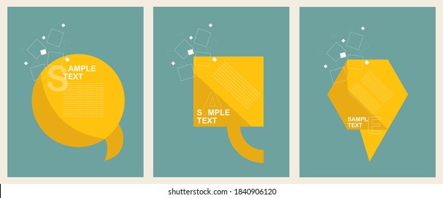 Speech bubble news vector illustration on green background orange-yellow bubble frame templates to add text to the frame graphic in a minimal format. Advertising media for communication. 6 pieces.
