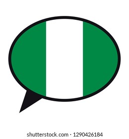 La bandera de Nigeria burbuja de discursos sobre fondo blanco. Símbolo de comunicación social. Icono de conversación, elemento vector.