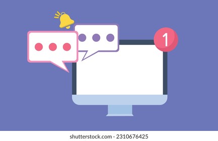 Speech bubble with notebook for photo gallery platform, online social conversation comment concept, emoji message, speech icons, chat.