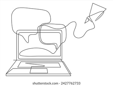 speech bubble with notebook for photo gallery platform, online social conversation comment concept, emoji message, speech icons, chat with social media.Continuous one line