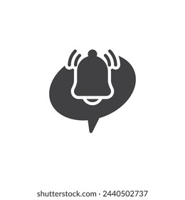 Speech bubble with notification bell vector icon. filled flat sign for mobile concept and web design. Chat message notification glyph icon. Symbol, logo illustration. Vector graphics
