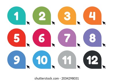 Speech Bubble Number Set With Arrow Pointer - Colorful Vector Illustrations Isolated On White Background