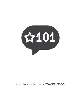 A speech bubble with a number stars vector icon. filled flat sign for mobile concept and web design. Review Count  glyph icon. Measuring feedback symbol, logo illustration. Vector graphics