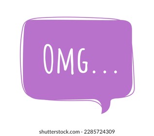 Speech bubble OMG. Violet square cloud with inscription. Surprise and shock. Design element for comics, dialogue. Poster or banner for website. Cartoon flat vector illustration
