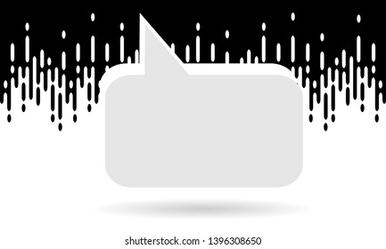Speech bubble on abstract black and white background with halftone transition. Communication bubble on rounded lines pattern. Vector graphic Illustration.