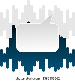 Speech bubble on abstract blue background with halftone transition. Communication bubble on rounded lines pattern. Vector graphic Illustration.
